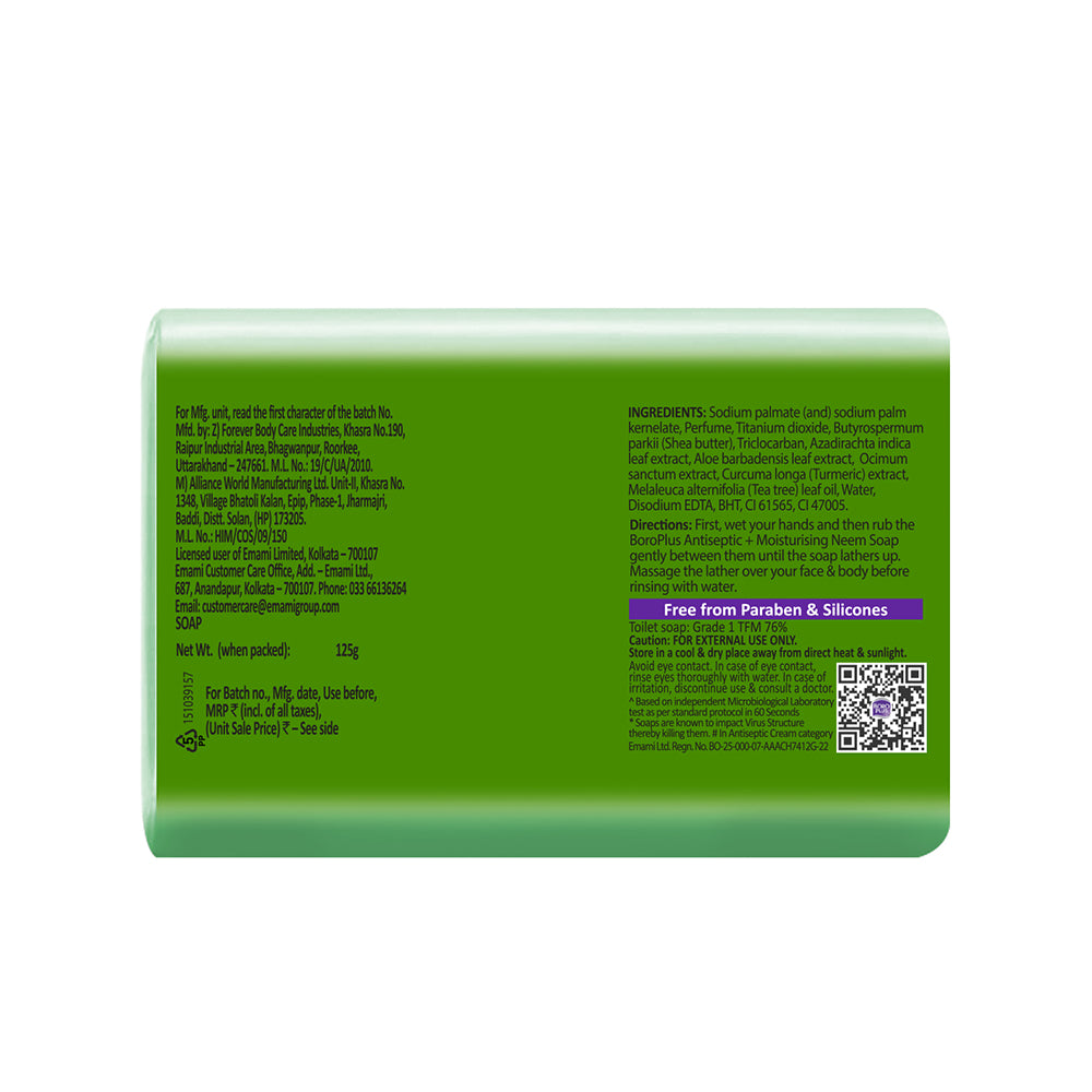 BoroPlus Antiseptic + Moisturing Soap- Neem, Pack of 6 (125g*6)