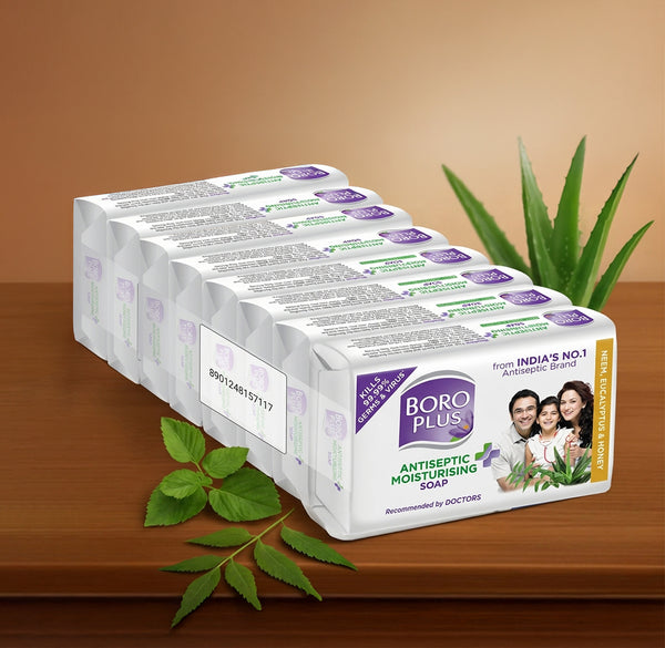 BoroPlus Antiseptic + Moisturising Soap with Neem, Eucalyptus & Honey (125gx8)