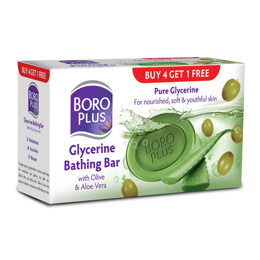 BoroPlus Glycerine bathing bar - Olive & Aloe Vera -125g-Buy 4 Get 1 free