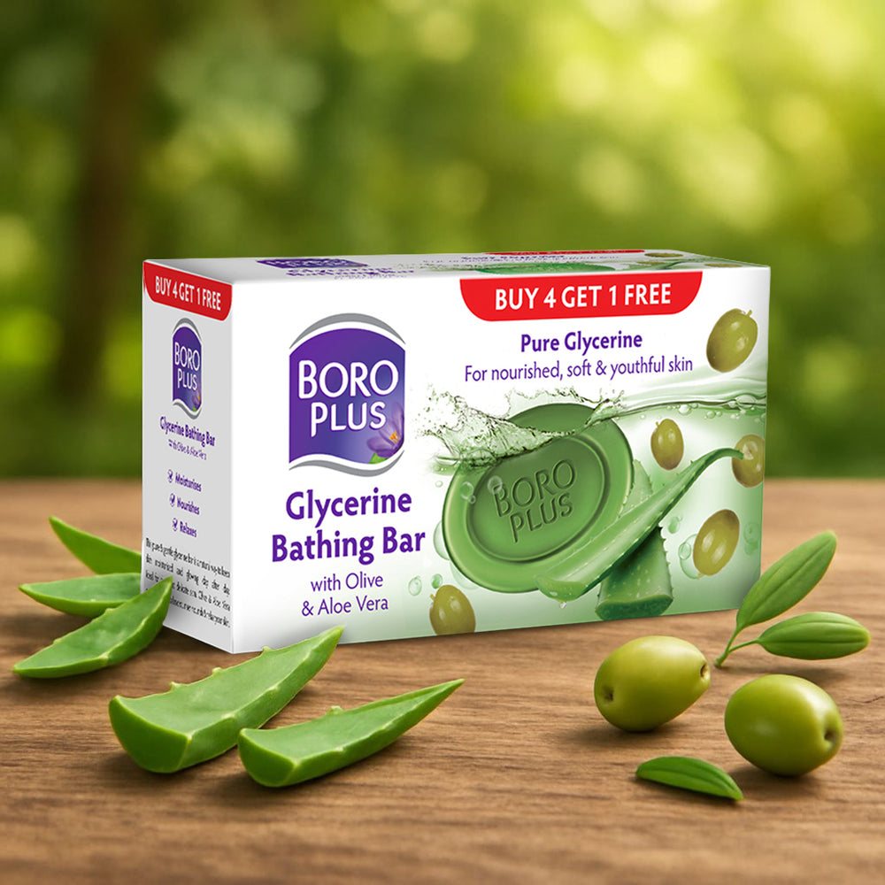 BoroPlus Glycerine Bathing Bar - Olive & Aloe Vera - 125g - Buy 4 Get 1 free
