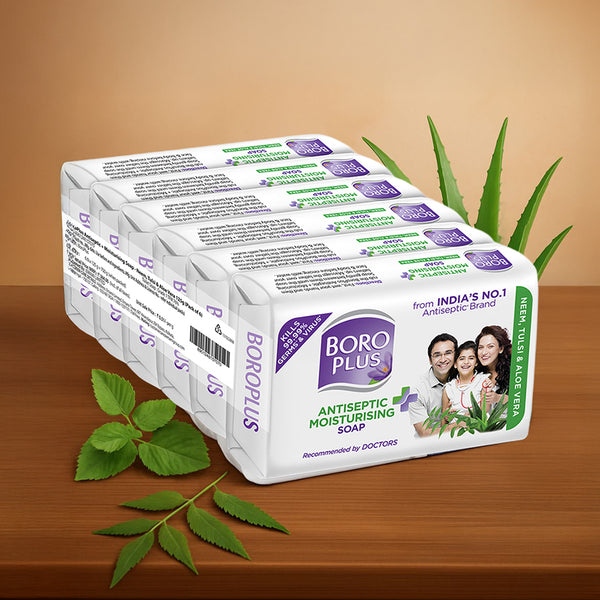 BoroPlus Antiseptic + Moisturising Soap with Neem, Tulsi & Aloe Vera (125gx6)